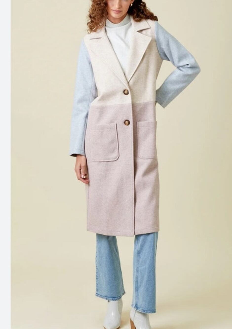 Mystree NWT Pastel Colorblock Long Tailored Overcoat Trench Jacket Large